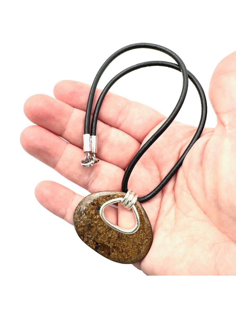 SILPADA Bronzite Necklace Black Leather Sterling Silver N2014 Pendant